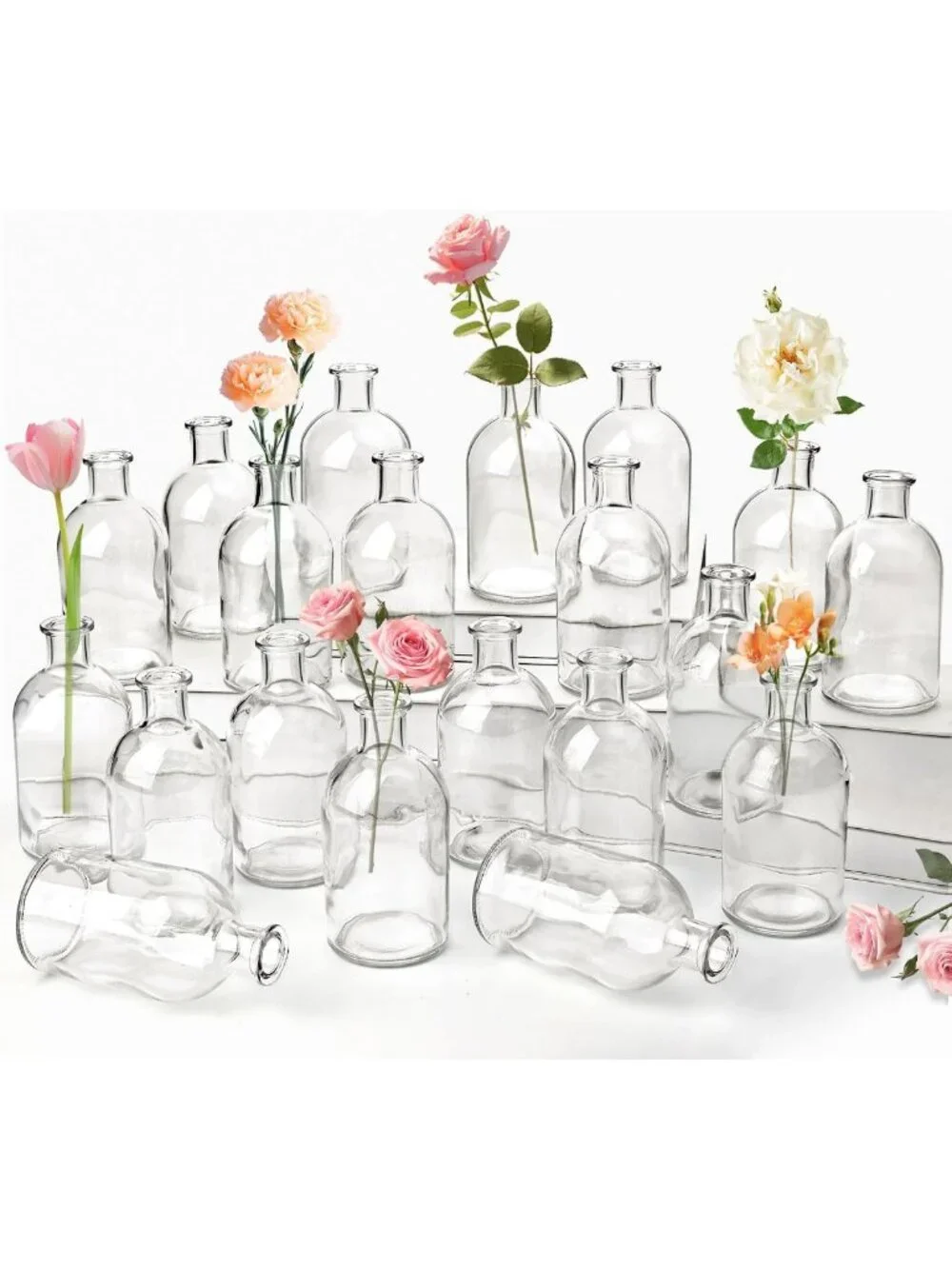 20 Pack Clear Mini Glass Bud Vases | Vintage Decorative Bottles for Home